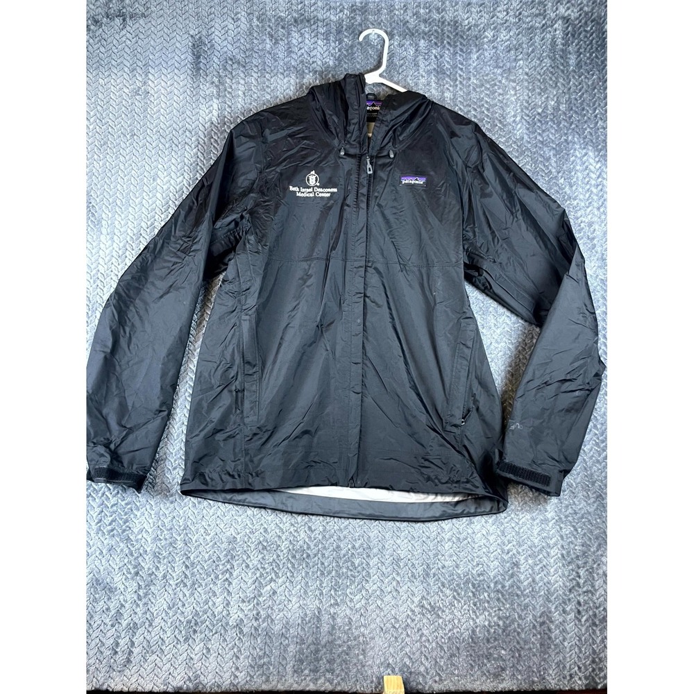 Patagonia Rain Jacket Mens Medium Black Torrentshell Waterproof Hooded Full Zip